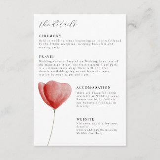 Tarjeta De Recepción Detalles fijos del boda de acuarela floral roja
