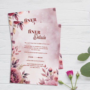 Tarjeta De Recepción Detalles Finos de Boda Floral con Rubor Rosa Román