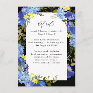 Tarjeta De Recepción Detalles Florales Azul Púrpura y Amarillo - Negro