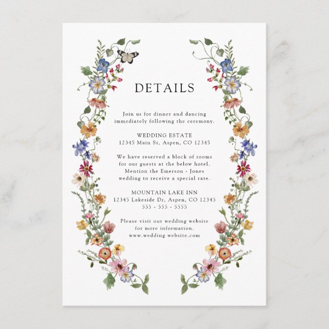 Tarjeta De Recepción Detalles florales coloridos (Anverso)