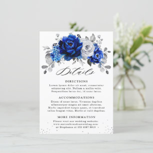 Tarjeta De Recepción Detalles florales de plata metálica azul real blan