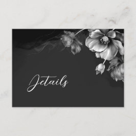 Tarjeta De Recepción Detalles Florales de Plata y Negro