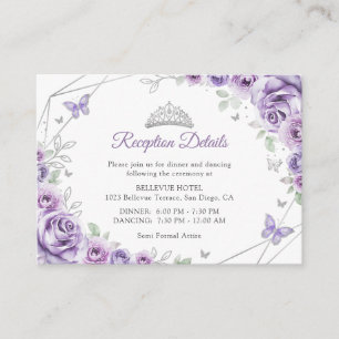 Tarjeta De Recepción Detalles Florales de Quinceañera Lila Púrpura Plat