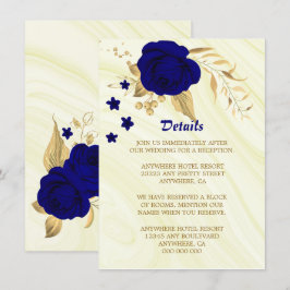 Tarjeta De Recepción Detalles florales del oro azul real