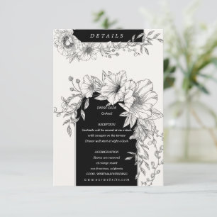 Tarjeta De Recepción detalles florales elegantes en blanco y negro