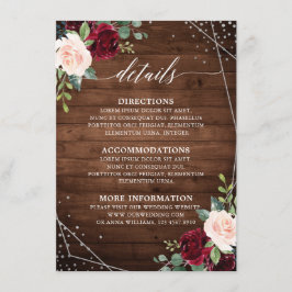 Tarjeta De Recepción Detalles Florales Geométricos de Madera Rústica en