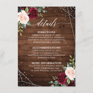 Tarjeta De Recepción Detalles Florales Geométricos de Madera Rústica en
