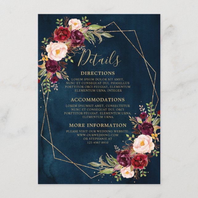 Tarjeta De Recepción Detalles florales modernos geométricos de tono ros (Anverso)