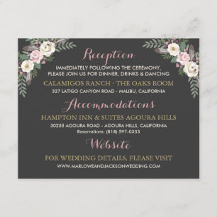 Tarjeta De Recepción Detalles Florales Rosa Carboncillo