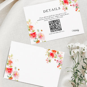 Tarjeta De Recepción Detalles Florales Rosa y Naranja Código QR Graduac