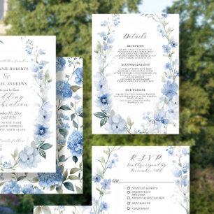 Tarjeta De Recepción Detalles Florales Silvestres Elegantes Verano Azul