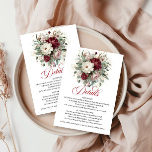 Tarjeta De Recepción Detalles Florales Verde Burgundy de Diseñador Dora