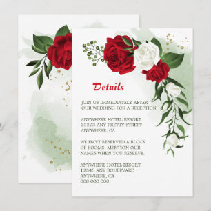 Tarjeta De Recepción detalles florales verdes de color rojo y blanco