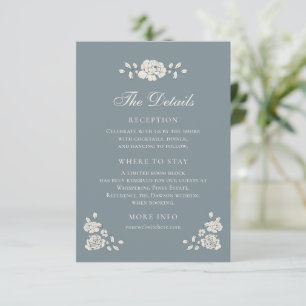 Tarjeta De Recepción Detalles Florales Vintage Azul Polvoriento