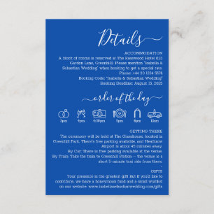 Tarjeta De Recepción Detalles Formales de Boda Azul Cobalto