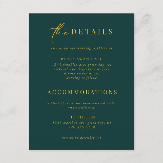 Tarjeta De Recepción Detalles formales del arte del arte del oro negro  (Anverso)