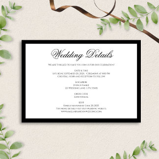 Tarjeta De Recepción Detalles formales del Boda blanco y negro clásico