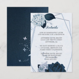 Tarjeta De Recepción detalles geométricos de flores azules polvorientas