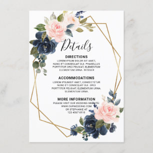 Tarjeta De Recepción Detalles geométricos de madera rústica azul marino