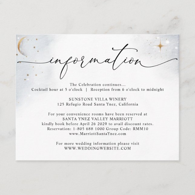 Tarjeta De Recepción Detalles/información de Boda Celestial elegante (Anverso)