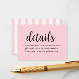 Tarjeta De Recepción Detalles Información de Boda Raya Rosa y Blanca 