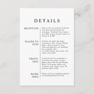 Tarjeta De Recepción Detalles Minimalistas modernos de Bodas blancos y 
