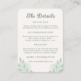 Tarjeta De Recepción Detalles Mínimos de Boda Botánica en Verde Salvia