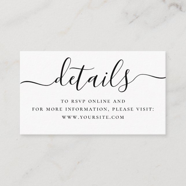 Tarjeta De Recepción Detalles Mínimos de Boda + Código QR | Script Simp (Anverso)