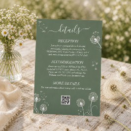 Tarjeta De Recepción Detalles Mínimos de Boda con Flor Silvestre Verde