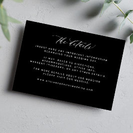 Tarjeta De Recepción Detalles mínimos de boda negro simple
