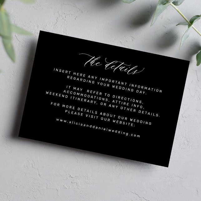 Tarjeta De Recepción Detalles mínimos de boda negro simple (Subido por el creador)