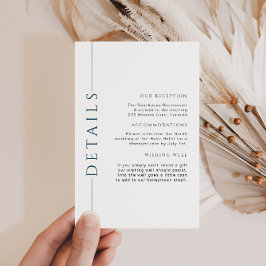 Tarjeta De Recepción Detalles mínimos del Boda azul y blanco Insertar