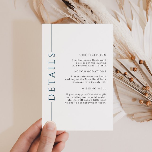 Tarjeta De Recepción Detalles mínimos del Boda azul y blanco Insertar (Subido por el creador)