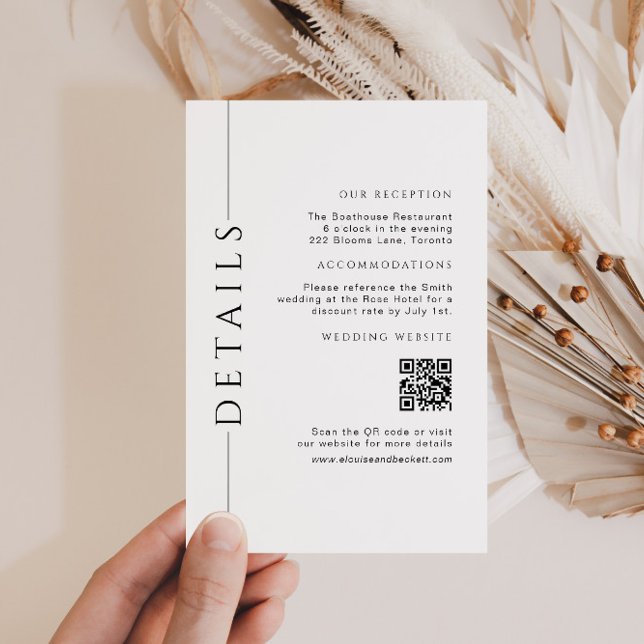 Tarjeta De Recepción Detalles mínimos del Boda blanco Insertar código Q (Subido por el creador)