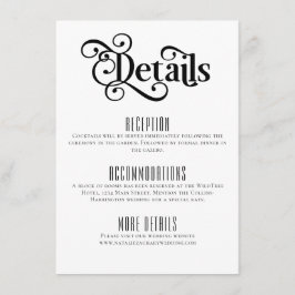 Tarjeta De Recepción Detalles mínimos del Boda blanco y negro