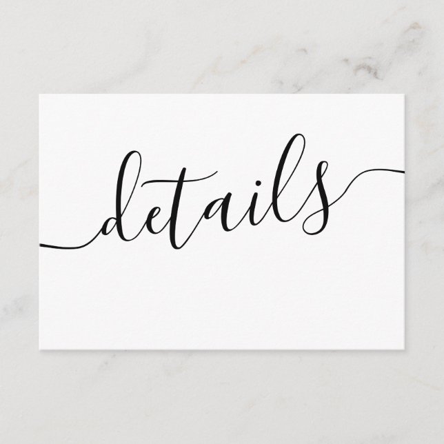 Tarjeta De Recepción Detalles mínimos del Boda blanco y negro (Anverso)