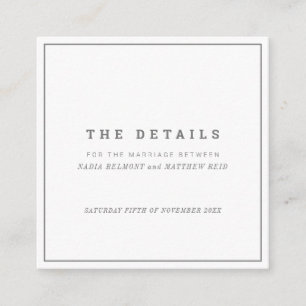 Tarjeta De Recepción Detalles mínimos del boda cuadrado blanco gris