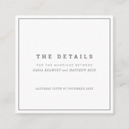 Tarjeta De Recepción Detalles mínimos del boda cuadrado blanco gris