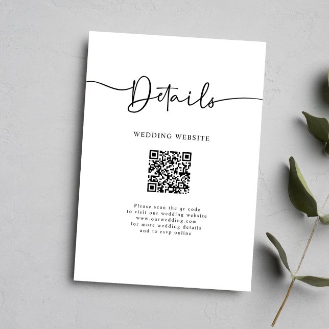 Tarjeta De Recepción Detalles mínimos del Boda de caligrafía de código  (Minimal QR Code Calligraphy Wedding Details Enclosure Card)