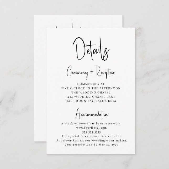 Tarjeta De Recepción Detalles mínimos del Boda de guiones deseables (Anverso / Reverso)