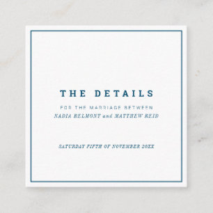 Tarjeta De Recepción Detalles mínimos del boda de la casilla blanca de