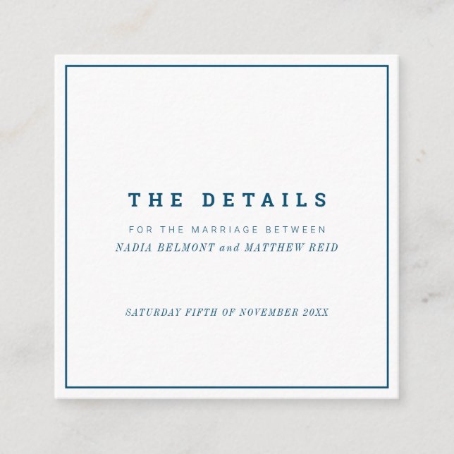 Tarjeta De Recepción Detalles mínimos del boda de la casilla blanca de (Anverso)