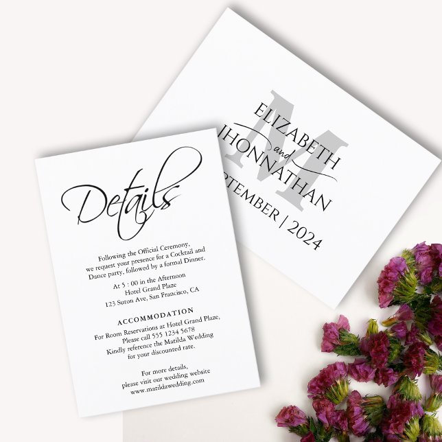 Tarjeta De Recepción Detalles mínimos del Boda de monograma (Subido por el creador)