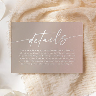 Tarjeta De Recepción Detalles mínimos del Boda Rubor & Beige Ombre Fade
