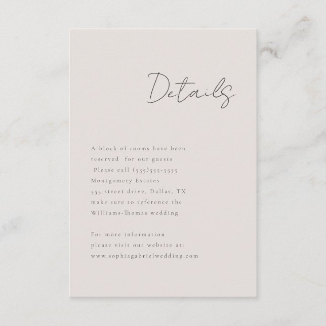 Tarjeta De Recepción Detalles mínimos del guión (Anverso)