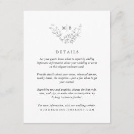 Tarjeta De Recepción Detalles mínimos formales del Boda del monograma