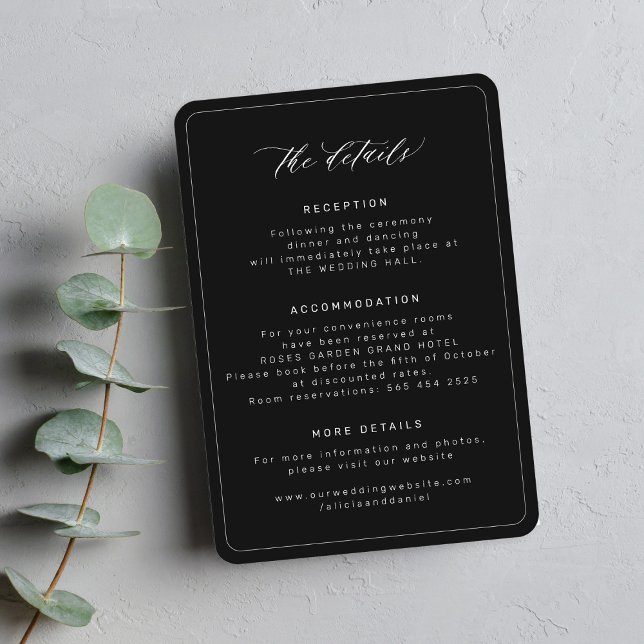 Tarjeta De Recepción Detalles mínimos y sencillos de boda negro (Subido por el creador)
