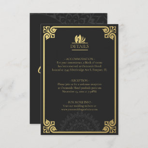 Tarjeta De Recepción Detalles modernos de Art Deco Swan Gold y Black