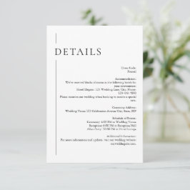 Tarjeta De Recepción Detalles modernos de Boda blanco y negro mínimo