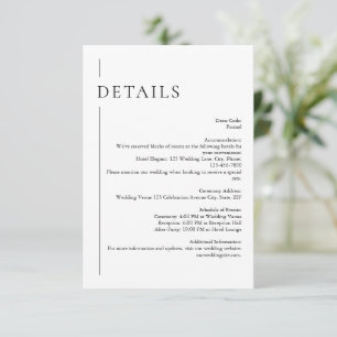 Tarjeta De Recepción Detalles modernos de Boda blanco y negro mínimo